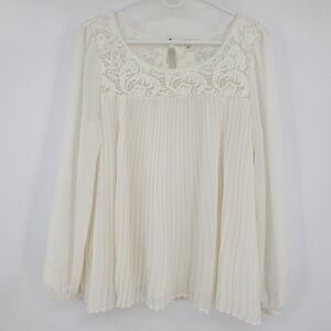 Sundance White Pleated Lace Yoke Blouse Long Sleeve Boho Top Medium Victorian